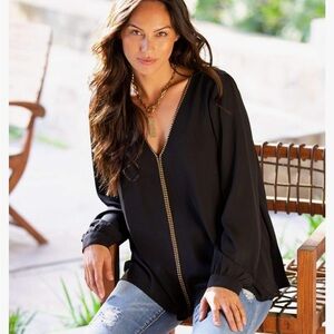 Karen Kane Black V-Neck Long Sleeve Top - Small